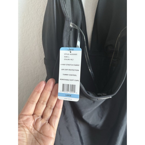 DKNY Women's‎ Large Swimsuit One Piece Tummy Control Halter Neckline Black NEW - Picture 10 of 14